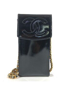 Chanel Shoulder Bag CC Logo Mobile Pouch Enamel Black